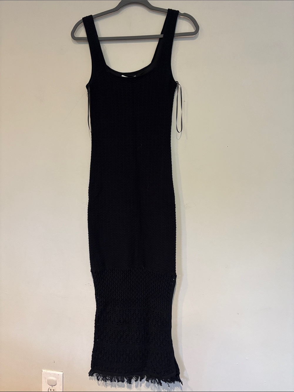House of Harlow 1960 Black Sleeveless Knit Maxi Dress with Fringe Hem